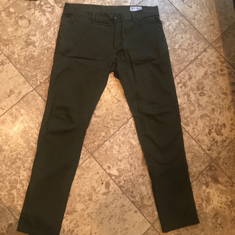 Slim Fit Dark Green Chino Pants Size 36x32