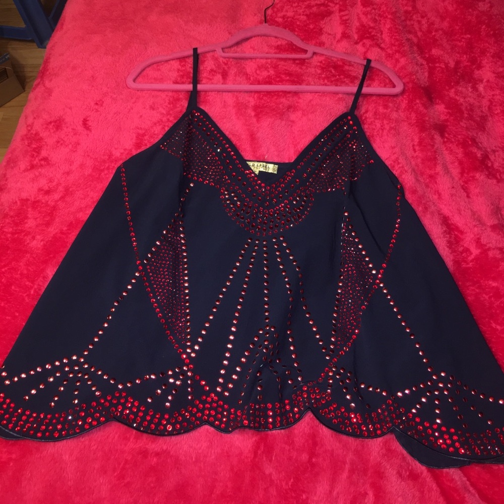 Navy and Red rhinestone and beaded tank top