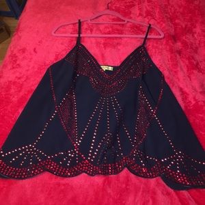 Navy and Red rhinestone and beaded tank top