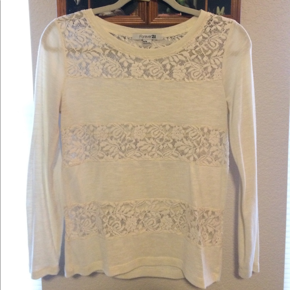 Forever 21 lace striped cream sweater