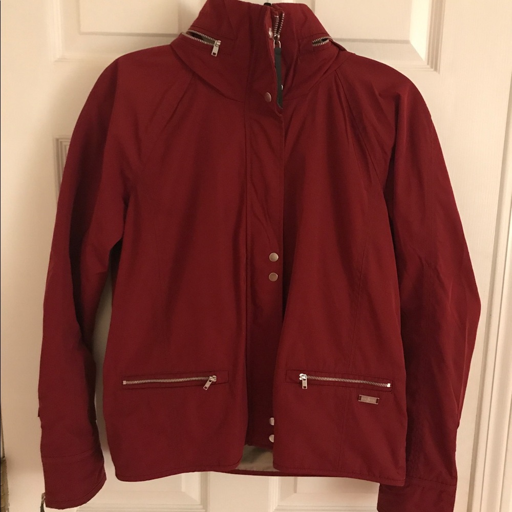 red rain jacket