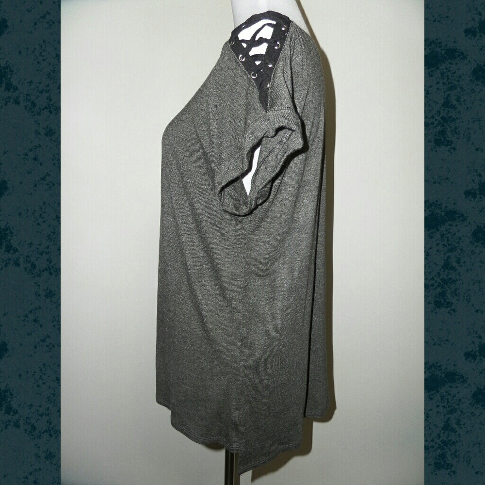 {LAST 2} Gray Blouse Lace-up Shoulders - Picture 6 of 8