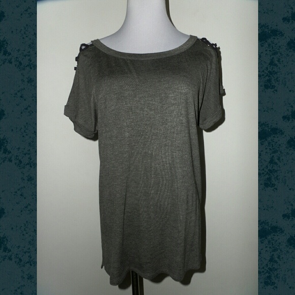 {LAST 2} Gray Blouse Lace-up Shoulders - Picture 2 of 8