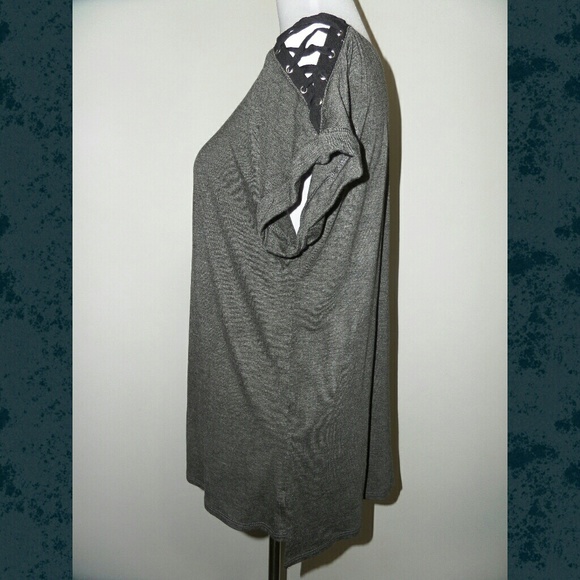 {LAST 2} Gray Blouse Lace-up Shoulders - Picture 6 of 8