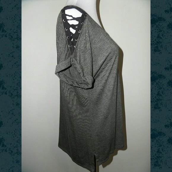 {LAST 2} Gray Blouse Lace-up Shoulders - Picture 8 of 8