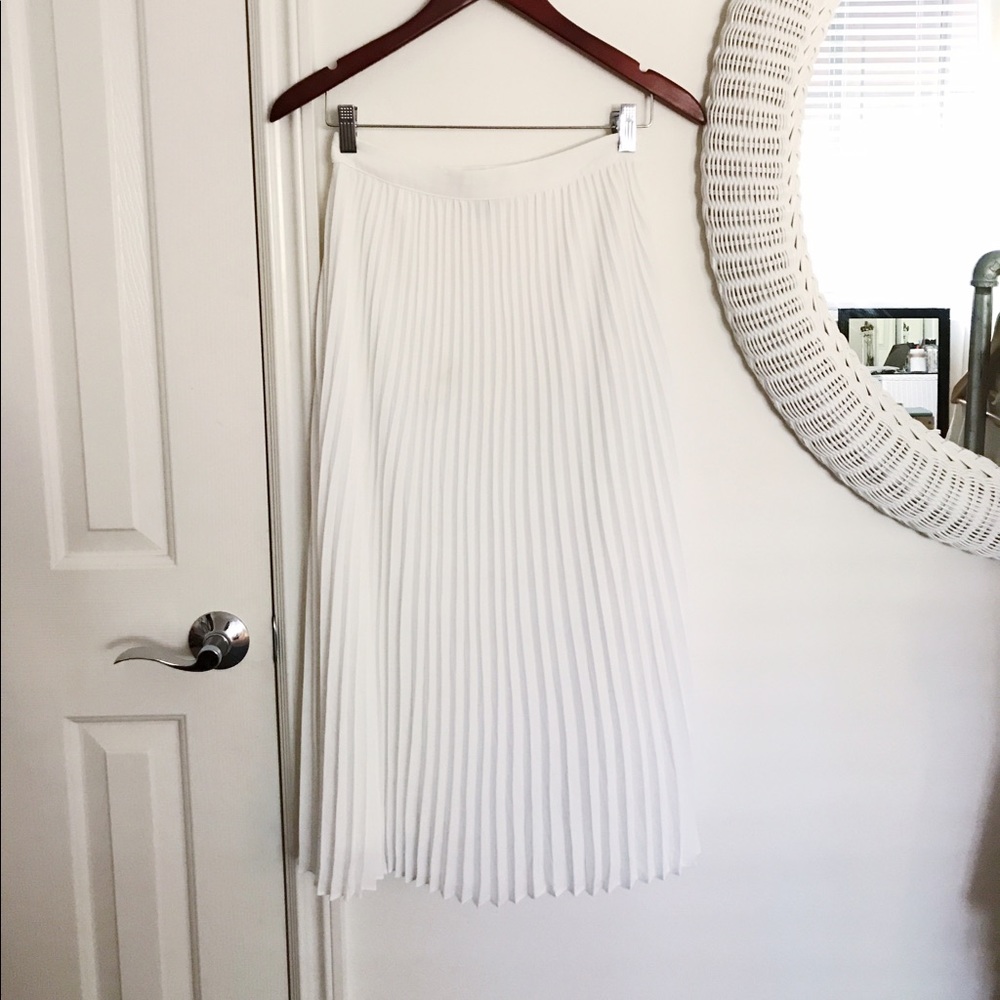 White Pleated Midi Skirt