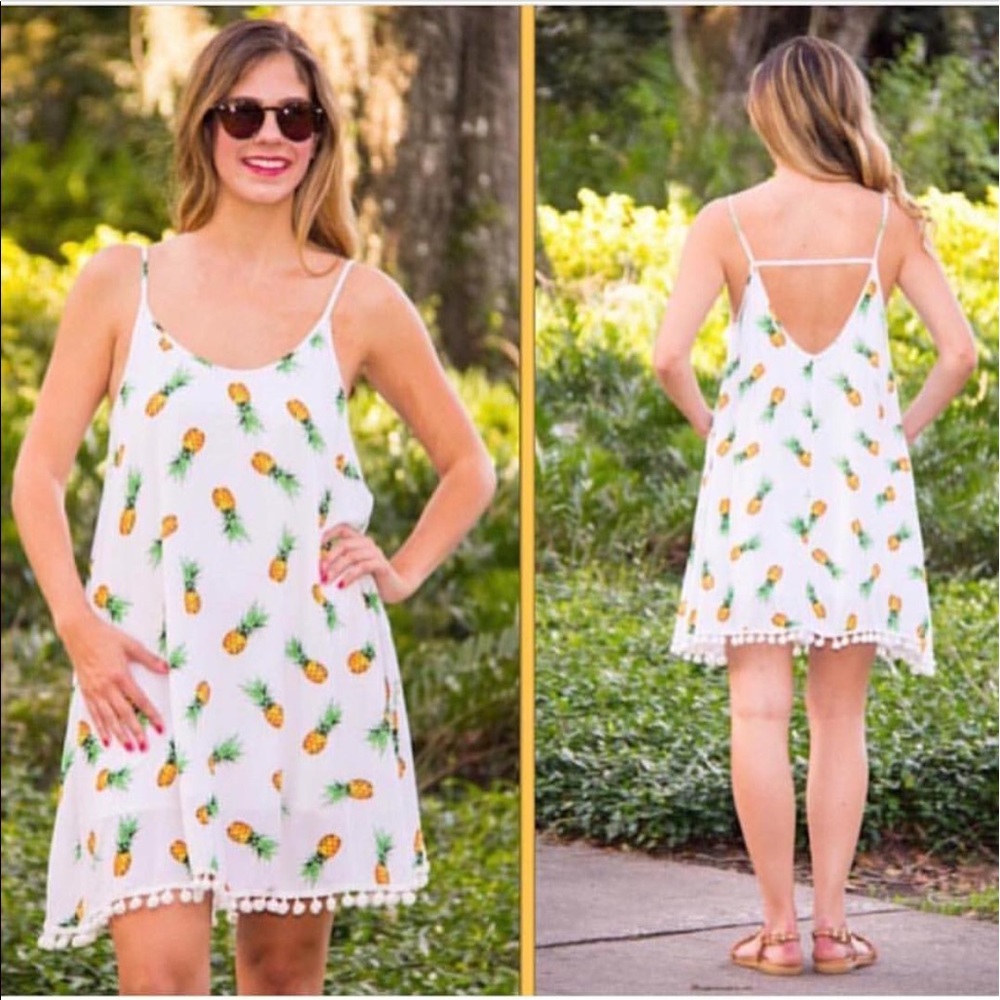 Judith March pineapple dress with Pom Pom hem