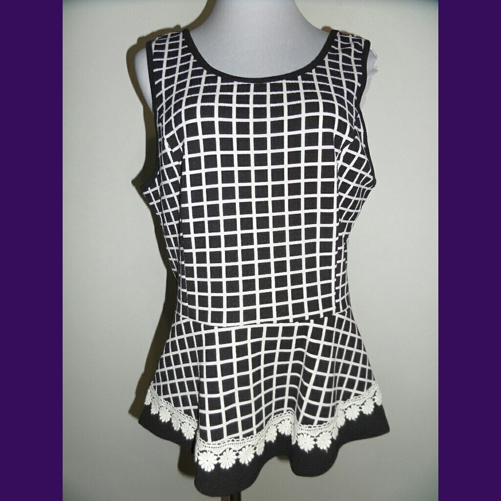 Black Check Peplum Blouse - Picture 1 of 6