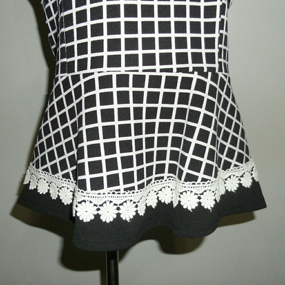 Black Check Peplum Blouse - Picture 3 of 6