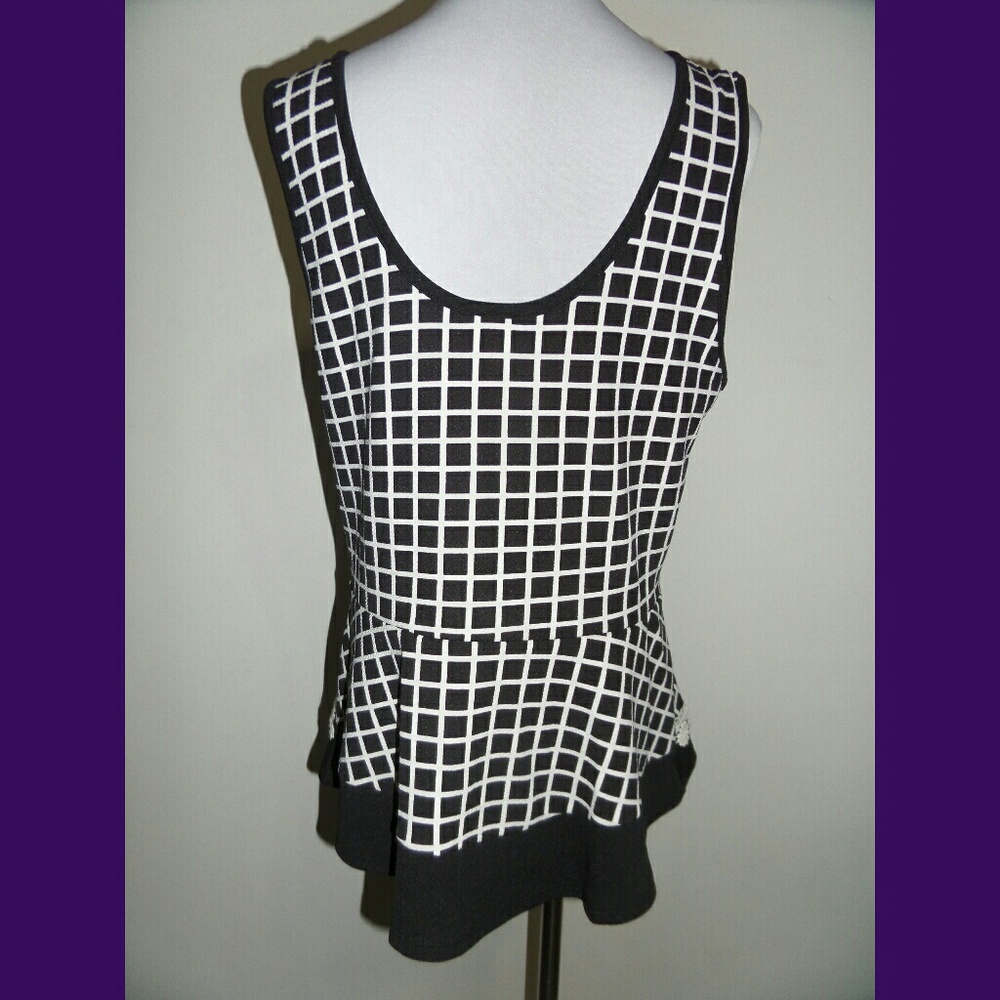 Black Check Peplum Blouse - Picture 5 of 6