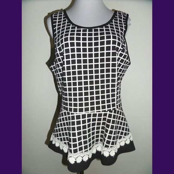 Tops - Black Check Peplum Blouse