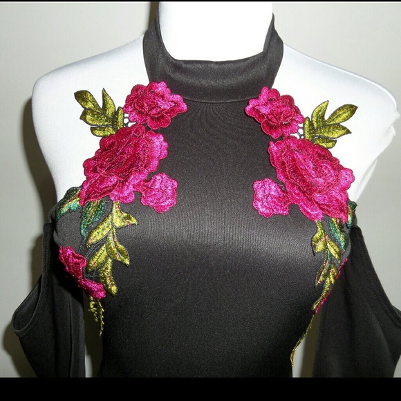 Floral Little Black Dress Cold Shoulder - Picture 2 of 8