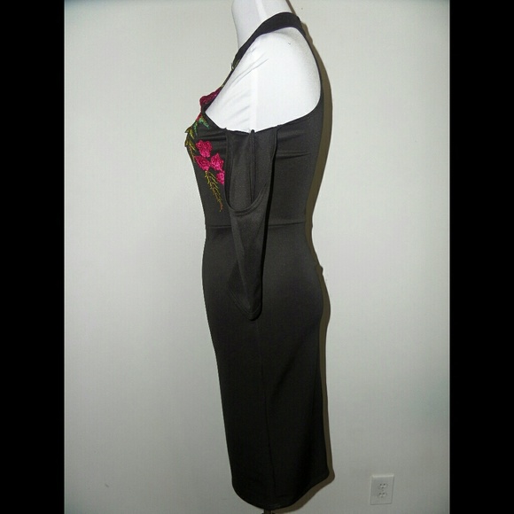 Floral Little Black Dress Cold Shoulder - Picture 4 of 8