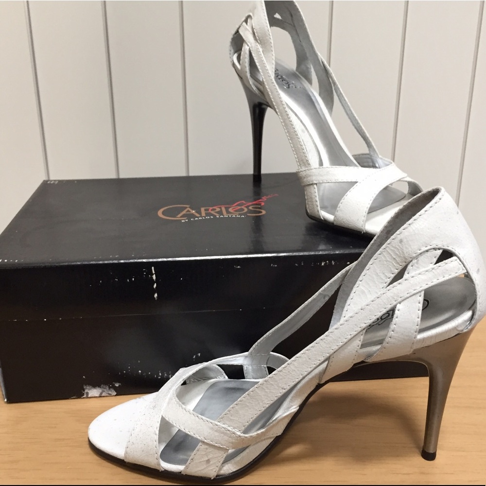 Carlos Santana White/Gray Speckled Leather Heels