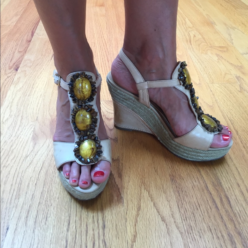 BCBG Paris tan wedges