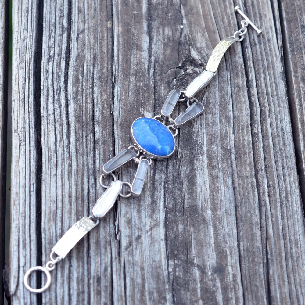 925 Bigwa Pearl, Sodalite and glass bracelet