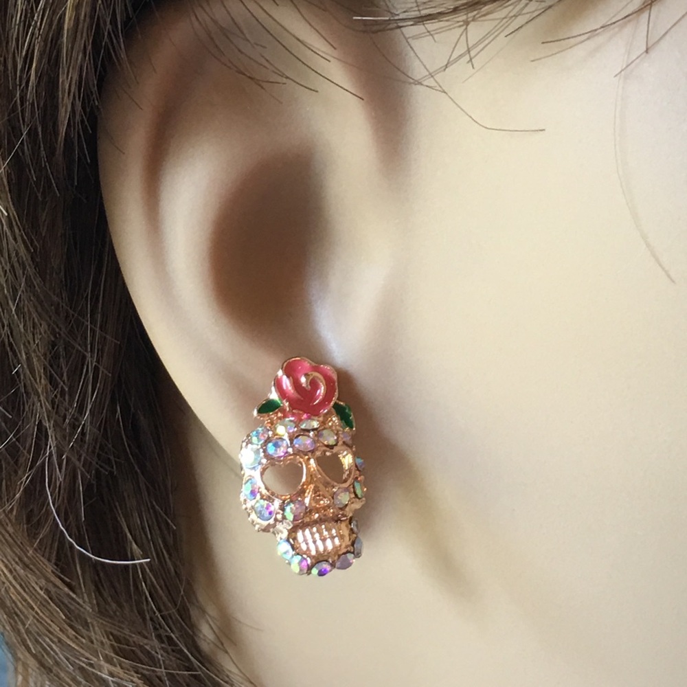 Candy Skull Stud Earrings - Picture 2 of 7