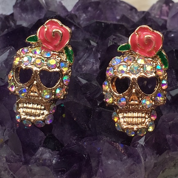 Candy Skull Stud Earrings - Picture 4 of 7