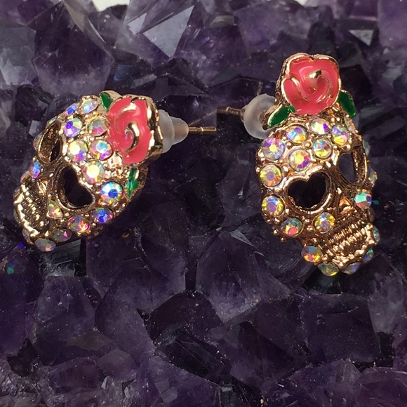 Candy Skull Stud Earrings - Picture 6 of 7