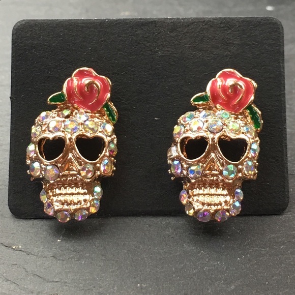Candy Skull Stud Earrings - Picture 5 of 7
