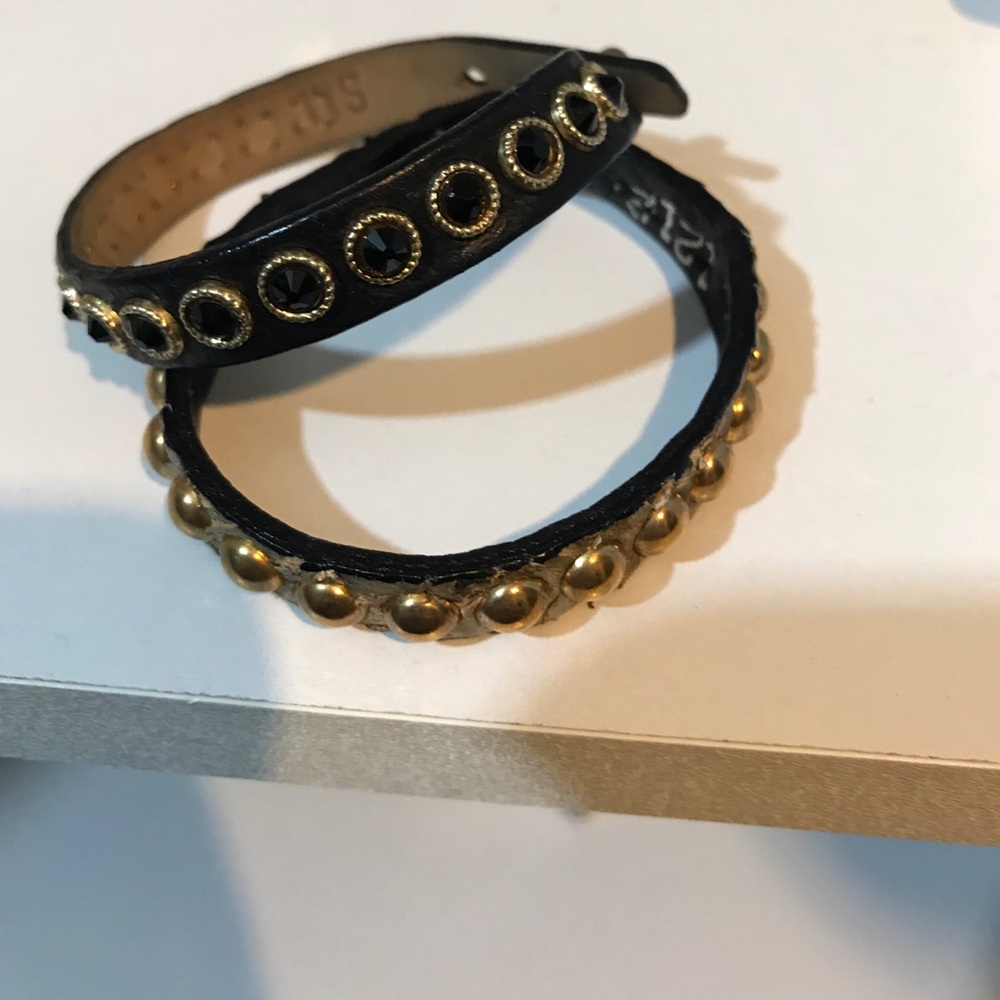 Leather adjustable bracelets.