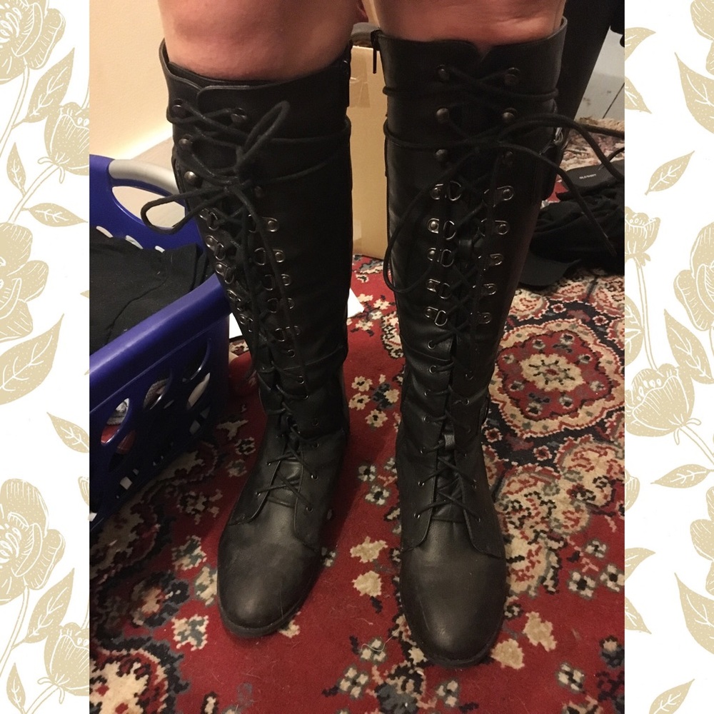 Knee high lace up industrial style boots