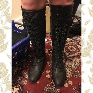 Knee high lace up industrial style boots