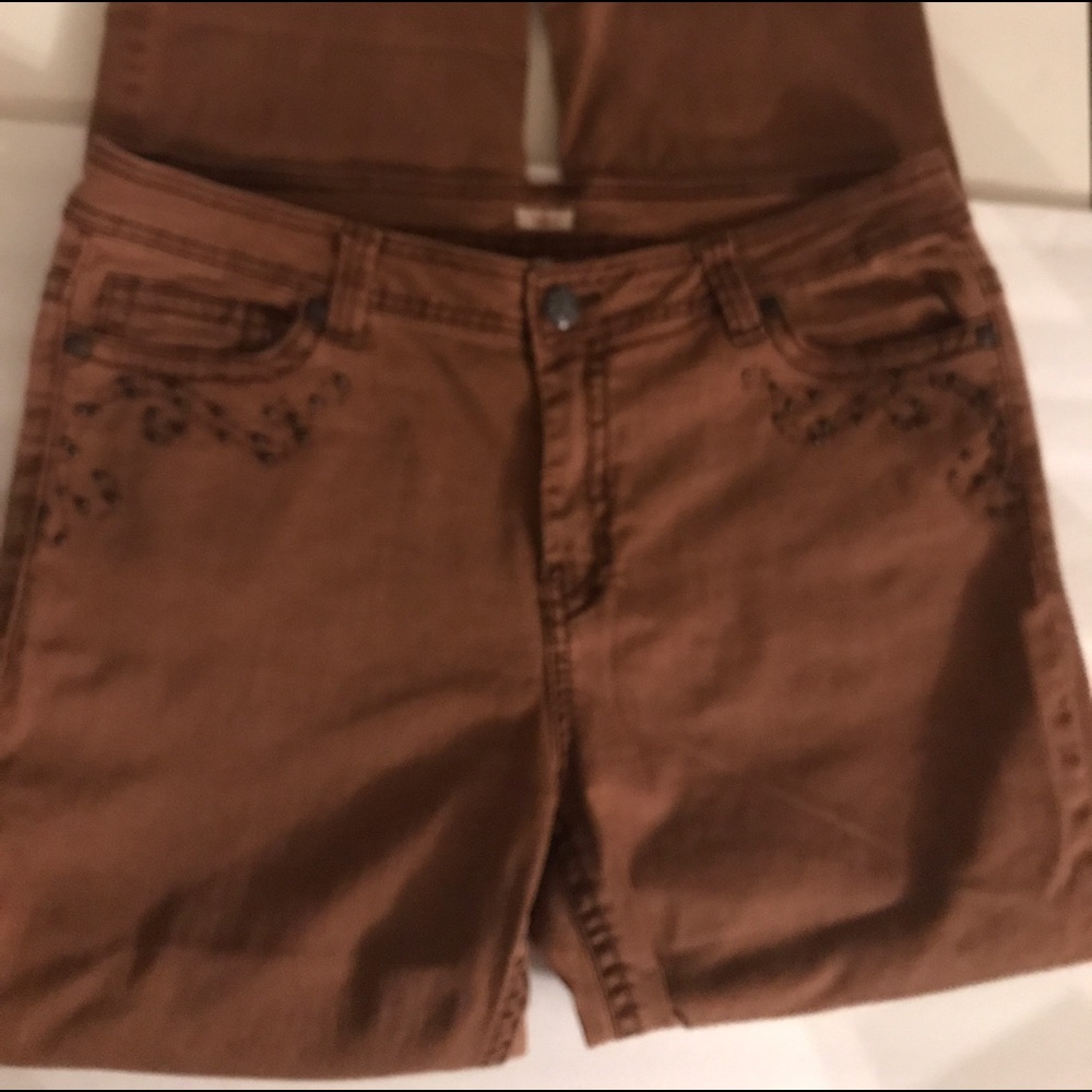 Reba Rust Jeans w/ Leather and Stud Embellishments