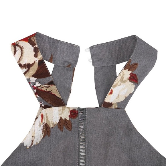 Open Back Grey Floral Halter Side Slit Maxi Dress - Picture 3 of 6