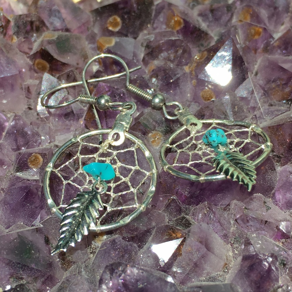 Silver & Turquoise Dreamcatcher Earrings