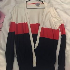 Red white and blue cardigan