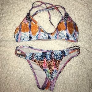 Patterned Cross back Bikini (top and bottom)