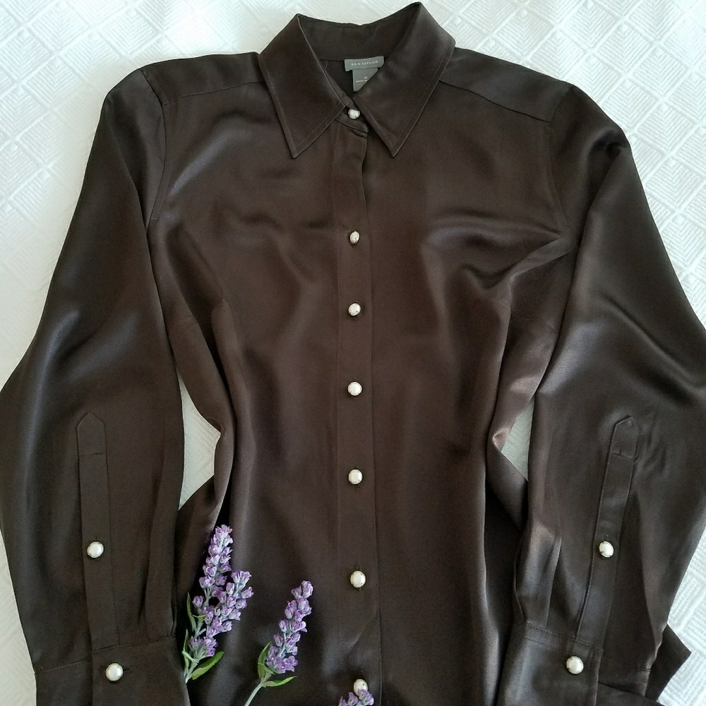 Ann Taylor Natural Silk Brown Shirt
