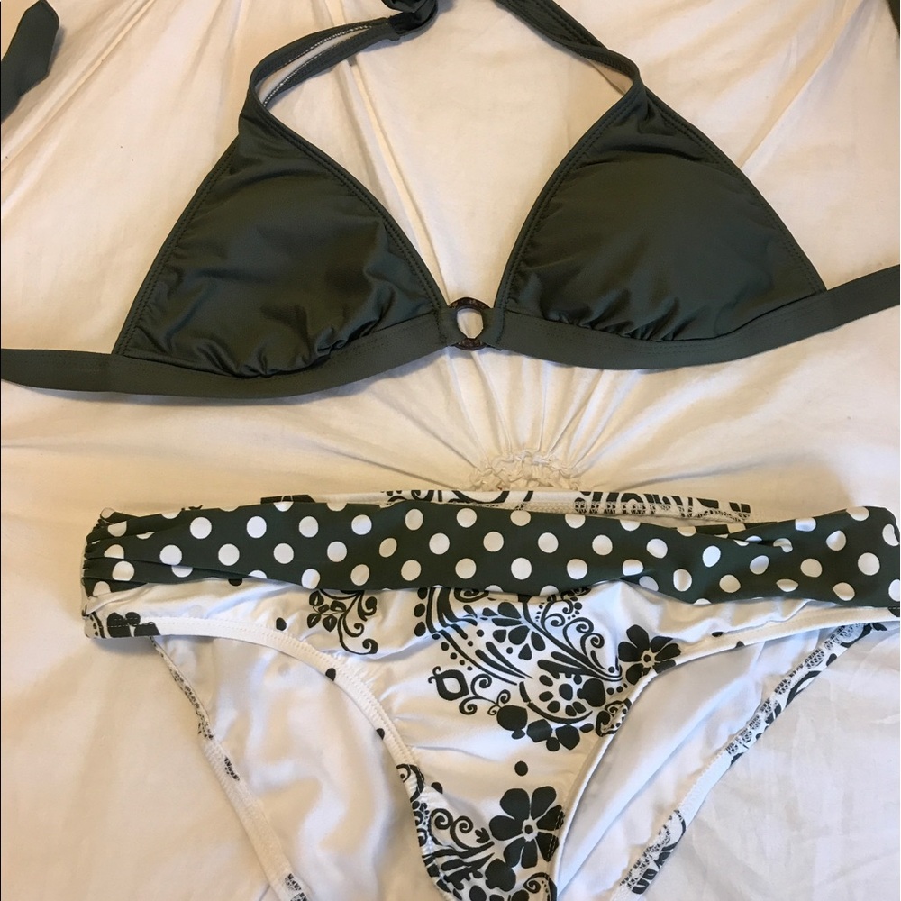 Green and white Bikini