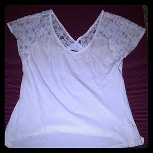 Express white lace sleeve tee