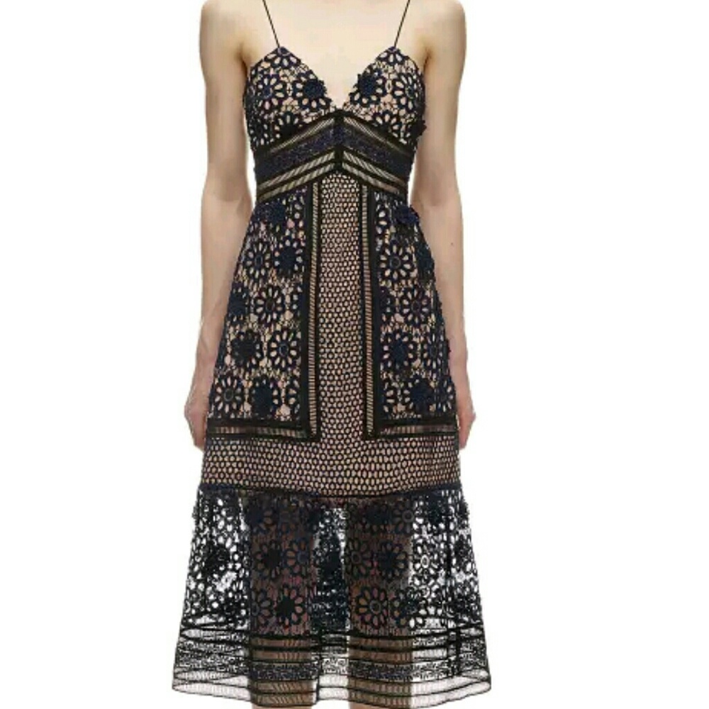 Authentic Self Portrait Strappy Lace Midi Dress