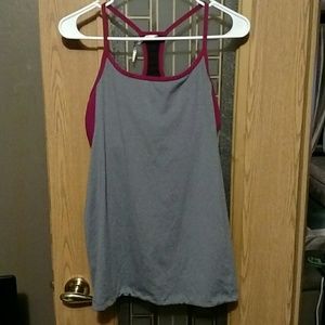 Fabletics workout set gray and cranberry