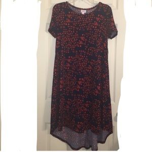 Lularoe Carly blue with red triangles xxs
