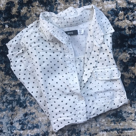 BDG white and black polka dot button up blouse - Picture 1 of 3