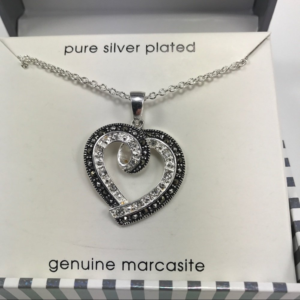 Swavorski Crystal Marcasite Heart Pendant Necklace