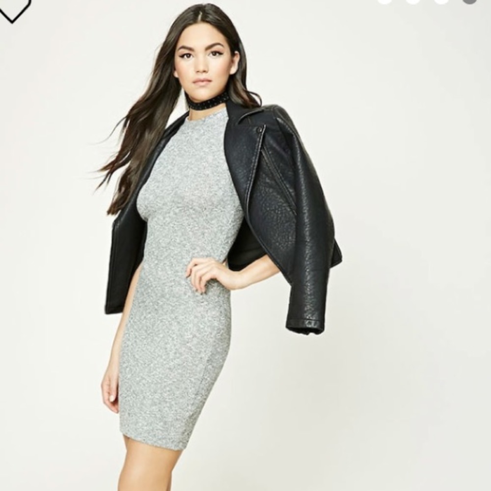 F21 High Neck Bodycon Midi Dress - Heather Grey