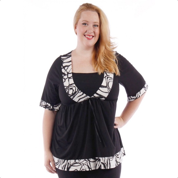 NEW Yummy Plus 1X Black & White Empire Top - Picture 7 of 8