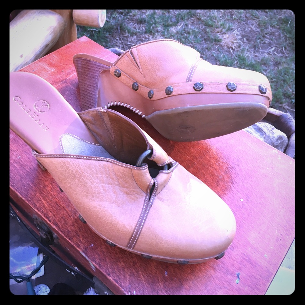 COLE HAAN LEATHER HIGH HEEL CLOGS