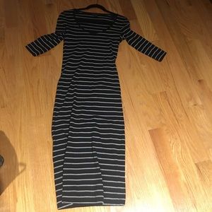 Black and grey striped French connection dress
