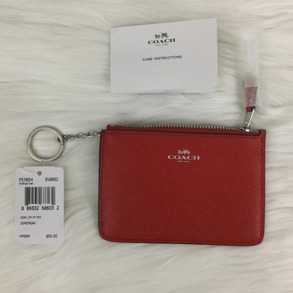 Coach Red Leather Key Pouch in Crossgrain Leather - Picture 2 of 4