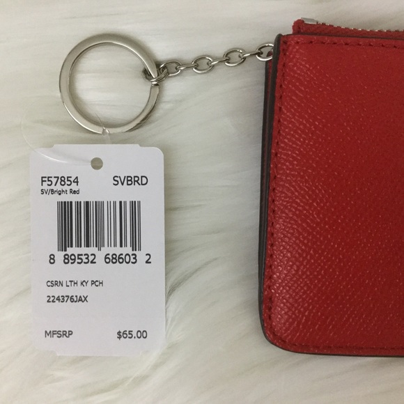 Coach Red Leather Key Pouch in Crossgrain Leather - Picture 3 of 4