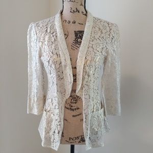Gold Sheer Floral Lace Blazer