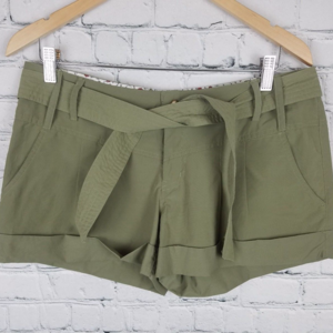Women's Cuffed Green Shorts Tie Waist Army Green
