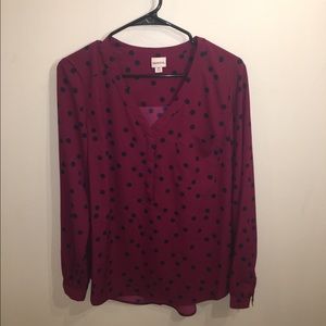 Deep purple & black polka dot blouse