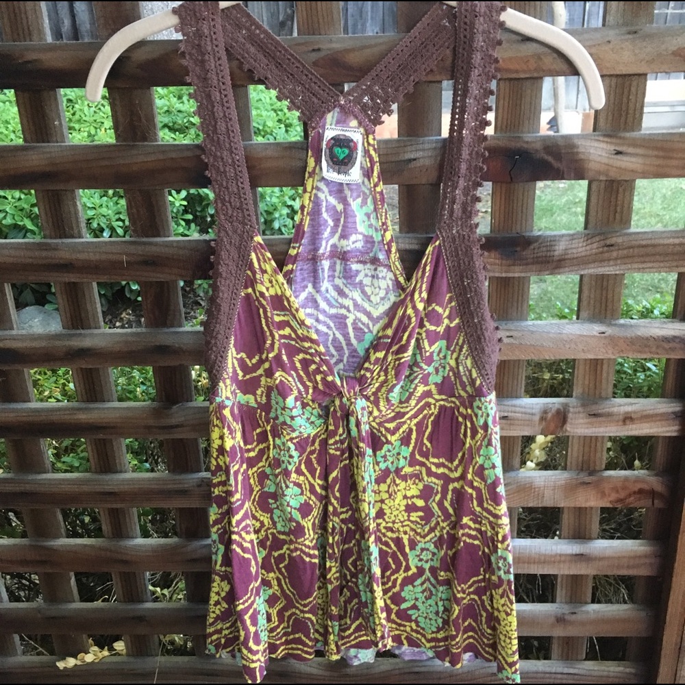 Free People front tie floral racerback flowy tank